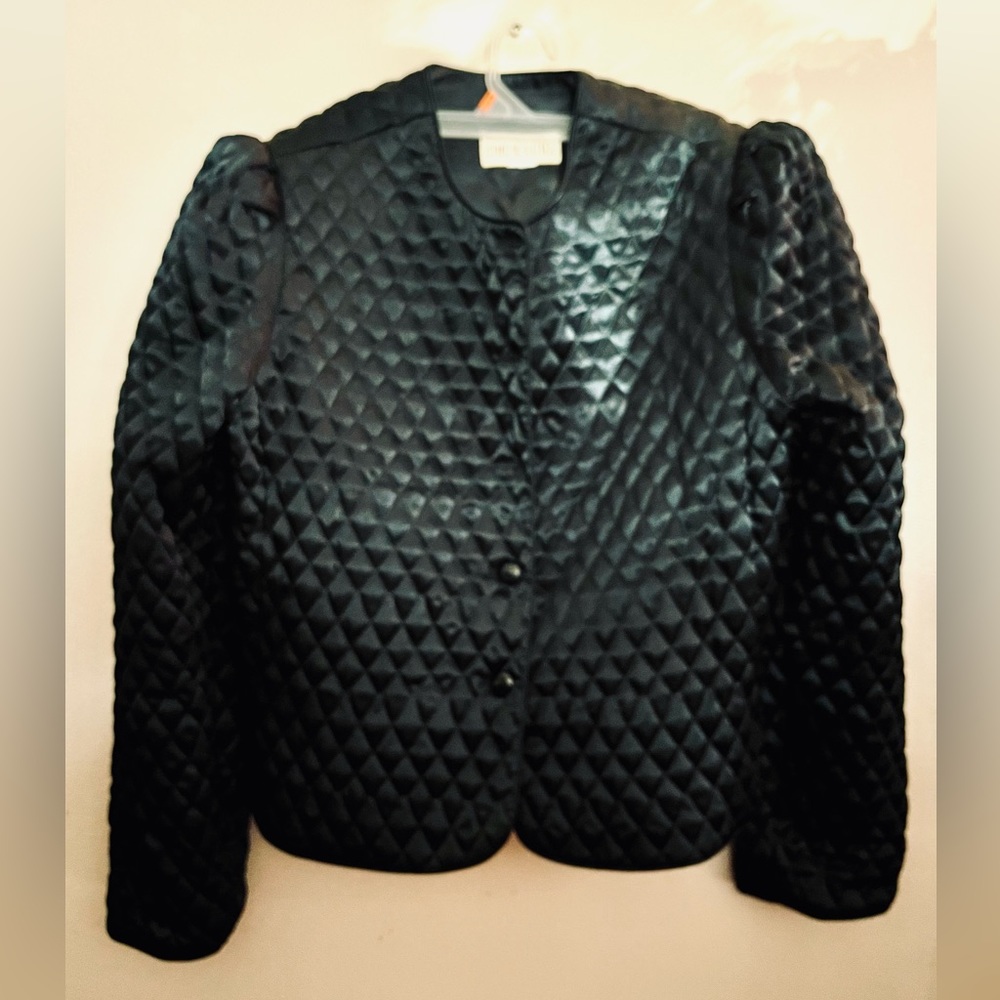 VINTAGE Fashionable Vintage Cropped Coat of Quilted Black Satin!